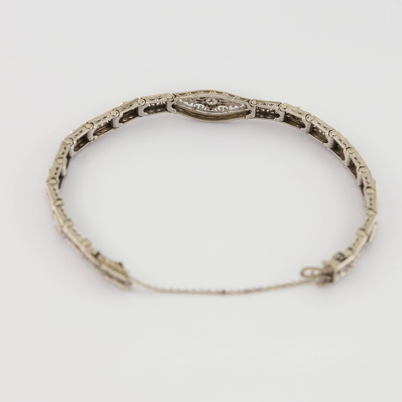 Art Deco Diamond Filigree Gold Bracelet 1930's 1