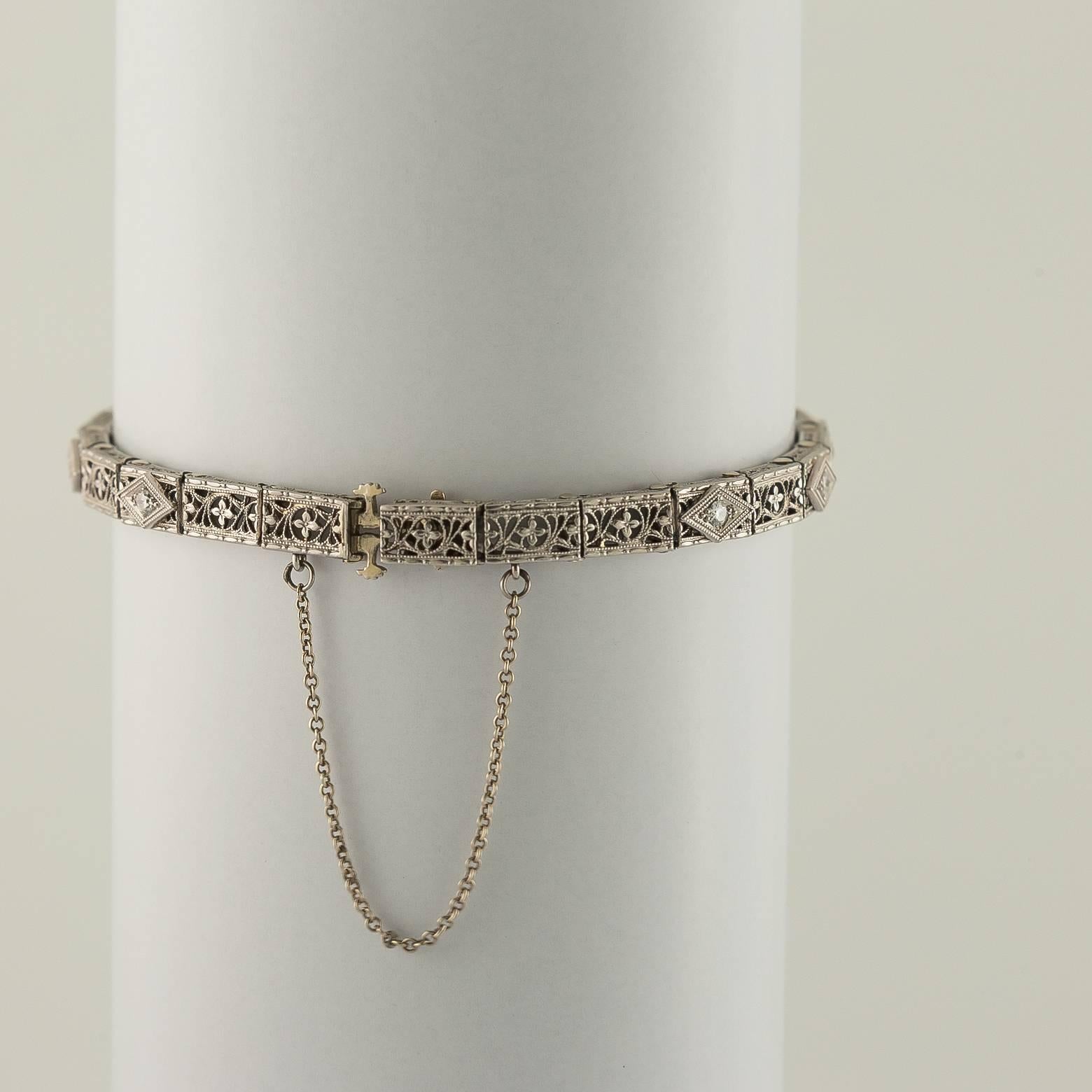 Art Deco Diamond Filigree Gold Bracelet 1930's 2