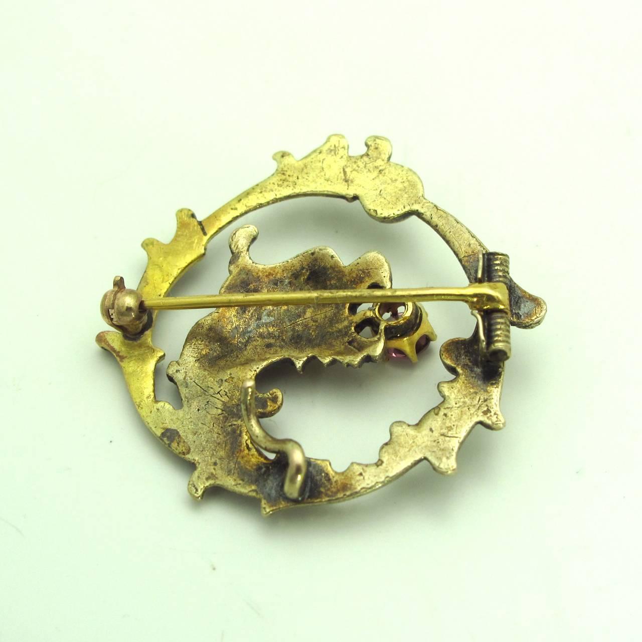 Art Nouveau Rubellite Gold Dragon Pin