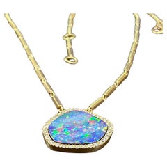 18k Gold, Diamond & Boulder Opal Pendant Necklace