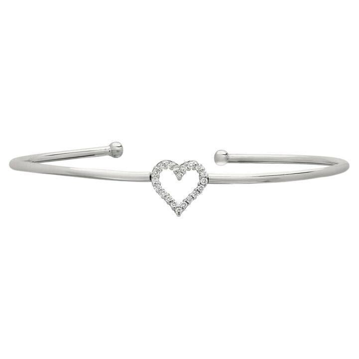 Bracciale a cuore con diamanti naturali da 0,25 carati, oro bianco 14K in vendita