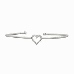 0.25 Carat Natural Diamond Heart Bangle Bracelet 14K White Gold
