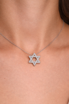 0.25 Carat Natural Diamond Star of David Necklace 14K White Gold