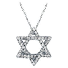 0.25 Carat Natural Diamond Star of David Necklace 14K White Gold
