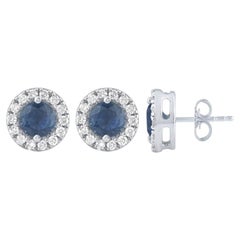 Orecchini con zaffiro naturale da 1,38 carati e diamanti, G SI, in oro bianco 14K