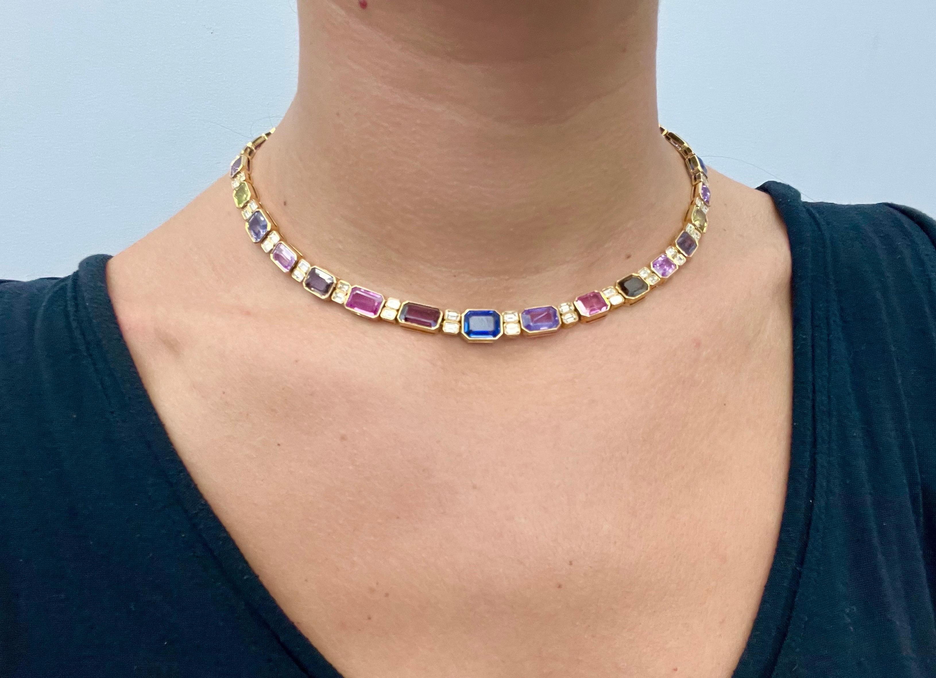 Sophia D. 56.03 Carat Multi-Color Sapphire Diamond Necklace For Sale 1