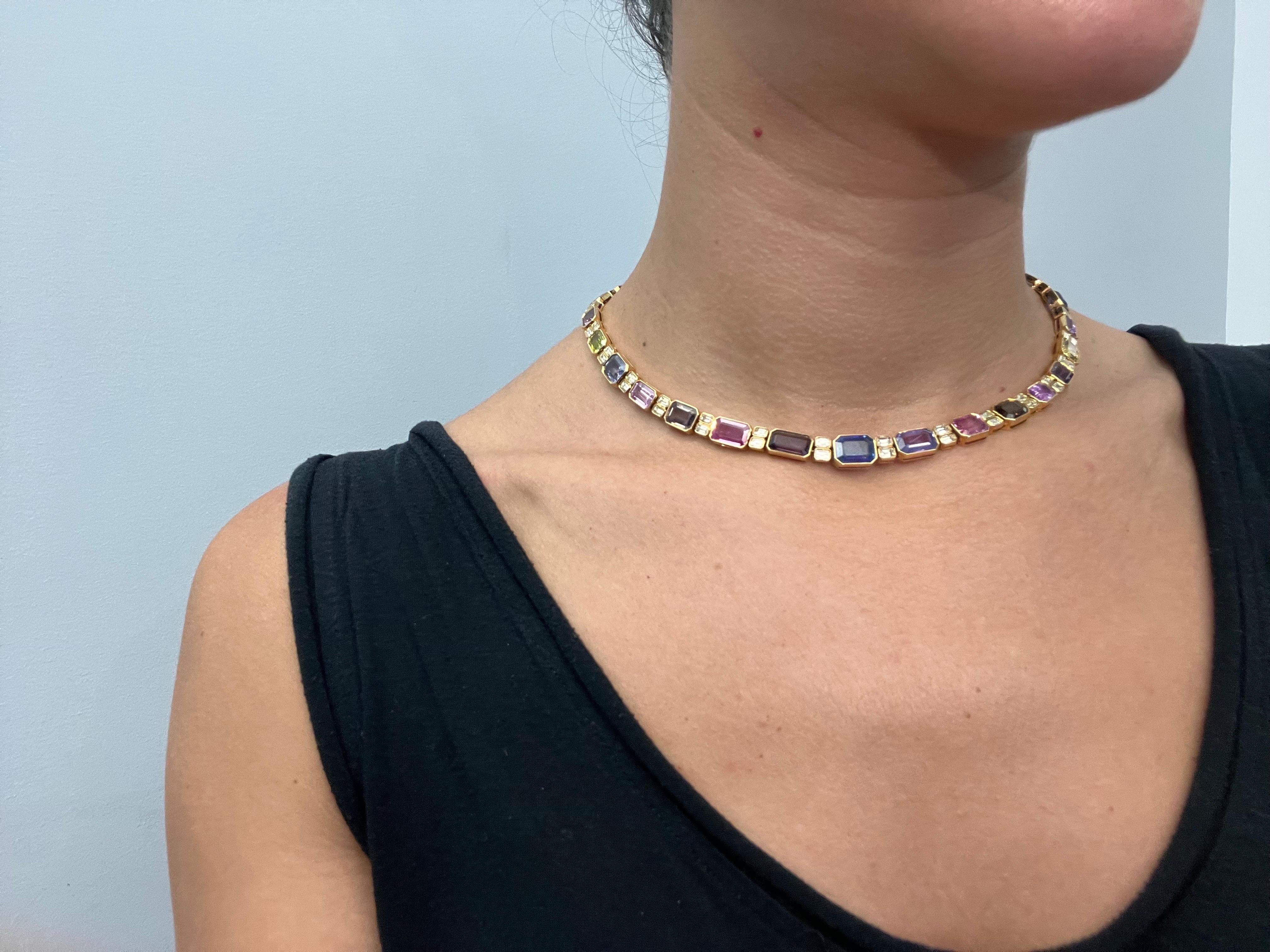 Women's Sophia D. 56.03 Carat Multi-Color Sapphire Diamond Necklace For Sale