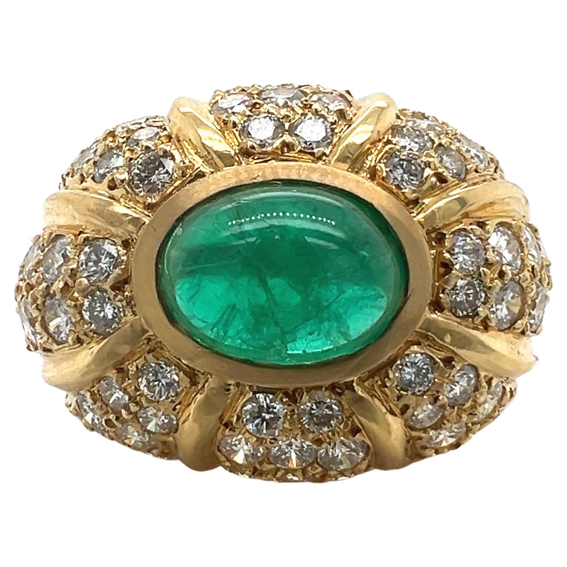 Sophia D. 18K Yellow Gold Emerald and Diamond Ring  For Sale