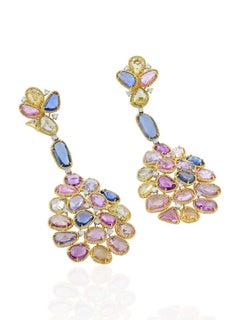 Sophia D Fancy Color Sapphire and Diamond Drop Earrings Platinum & 18K Yellow Go
