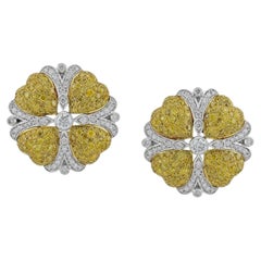 Orecchini Sophia D con motivi floreali in diamanti gialli e bianchi, platino e oro giallo 18 carati