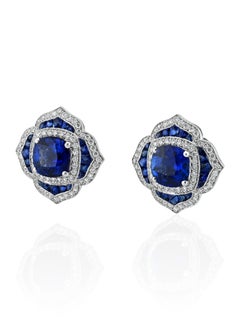 Sophia D – Ohrringe mit Saphir- und Diamantblumenmotiven aus Platin
