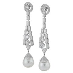 Sophia D – Art-Déco-Ohrringe mit Perlen und Diamanten aus Platin