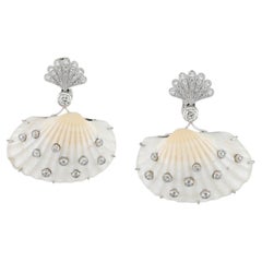 Sophia D Shell, Pearl and Diamond Earrings in Platinum