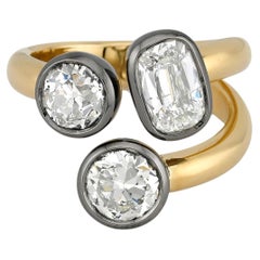 Sophia D Three Stone Diamond Bypass Ring in Platinum and 18K Yellow Gold