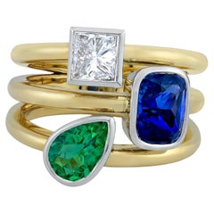 Sophia D. Sapphire, Emerald and Diamond Ring in Platinum and 18K Yellow Gold