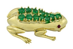 Sophia D. Emerald and Ruby Frog Brooch in 18K Yellow Gold