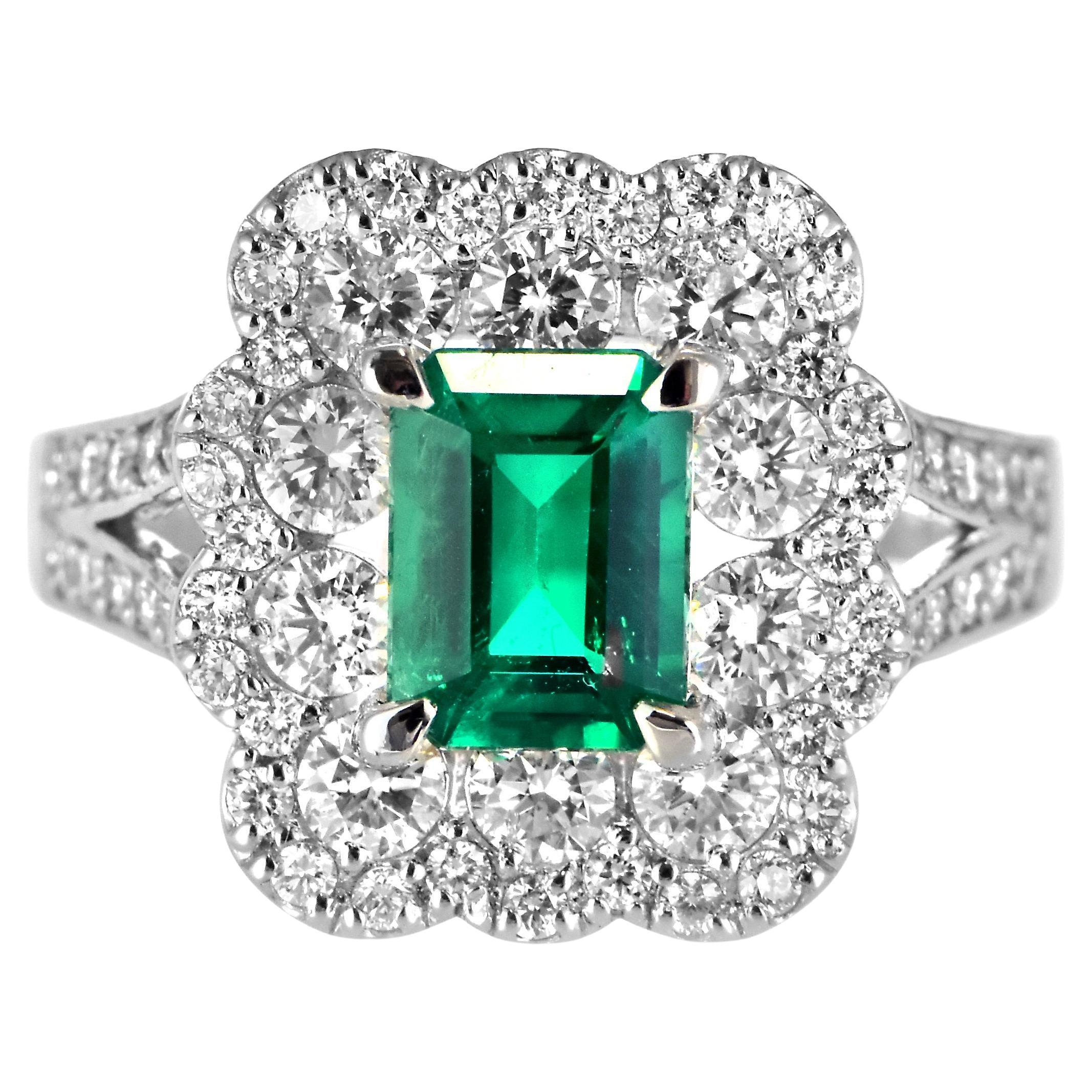 GIA zertifiziert 1,05 Karat natürlichen kolumbianischen Smaragd & Diamanten Ring Set in Platin