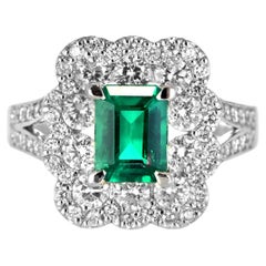 GIA Certified 1.05 Carat Natural Colombian Emerald & Diamon Ring Set in Platinum