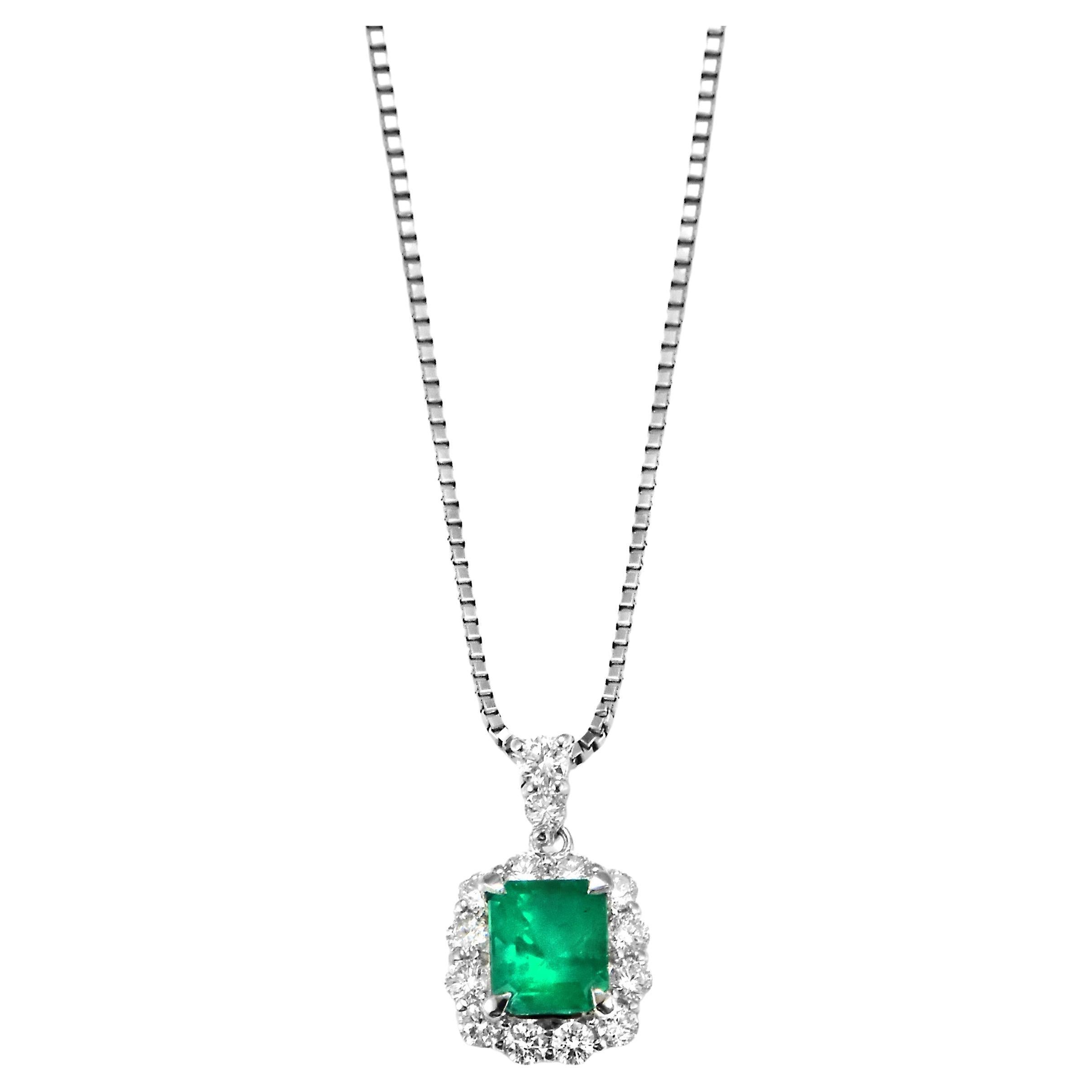 Pendentif en émeraude colombienne et diamant de 0,98 carat, de couleur naturelle, Vivid Greene & Greene