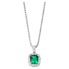 0.94 Carat Natural, Vivid-Green Colombian Emerald and Diamond Pendant