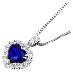 1.87 Carat Natural Royal Blue Sapphire and Diamond Pendant Made in Platinum