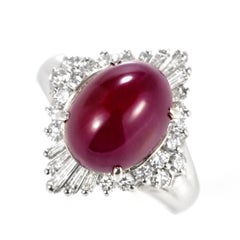 8.35 Carat Natural Cabochon Ruby and Diamonds Ring Made in Platinum