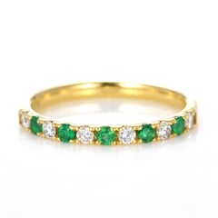 0.16 Carat Round Emerald and Diamond Band Ring Made in 18 Karat Yellow Gold