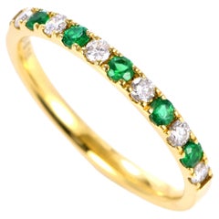 0.16 Carat Round Emerald and Diamond Band Ring Made in 18 Karat Yellow Gold