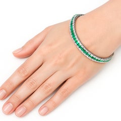 8.08 Carats Natural Emeralds and Diamonds Bracelet Made in Platinum