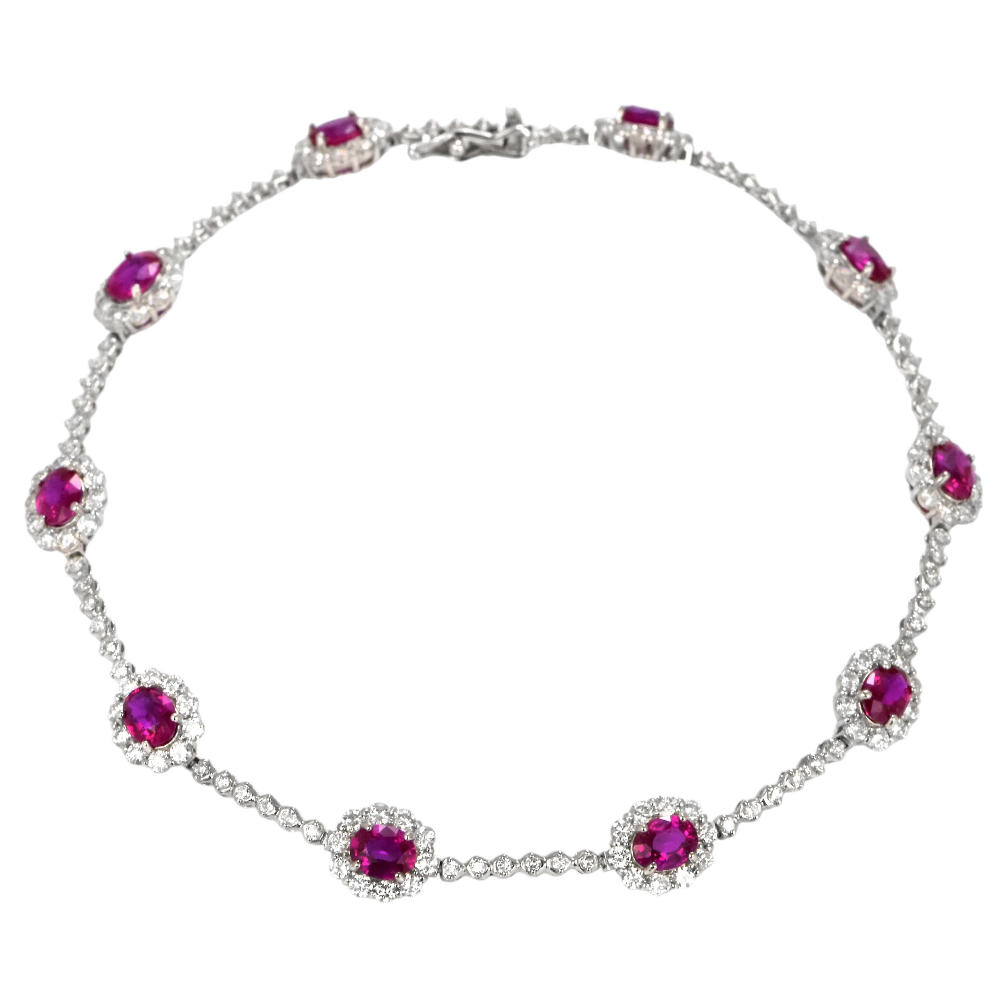 3.05 Carat Natural Burmese Rubies and Diamonds Bracelet Made in Platinum