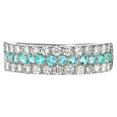 0.34 Carat Natural Brazilian Paraiba Tourmaline and Diamond Band Ring