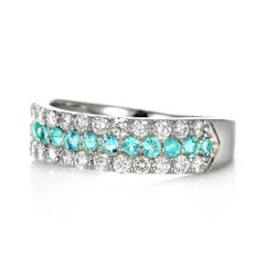 0.34 Carat Natural Brazilian Paraiba Tourmaline and Diamond Band Ring