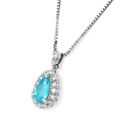 0.82 Carat Natural Paraiba Tourmaline and Diamond Pendant Made in Platinum