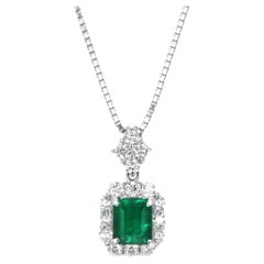 0.79 Carat Natural Colombian Emerald and Diamond Pendant Made in Platinum