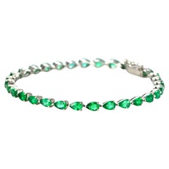 5.71 Carat Natural Pear-Shaped Emerald Tennis Bracelet Made in Platinum