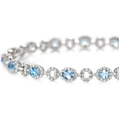 2.28 Carat Natural Aquamarine and Diamond Tennis Bracelet Made in Platinum