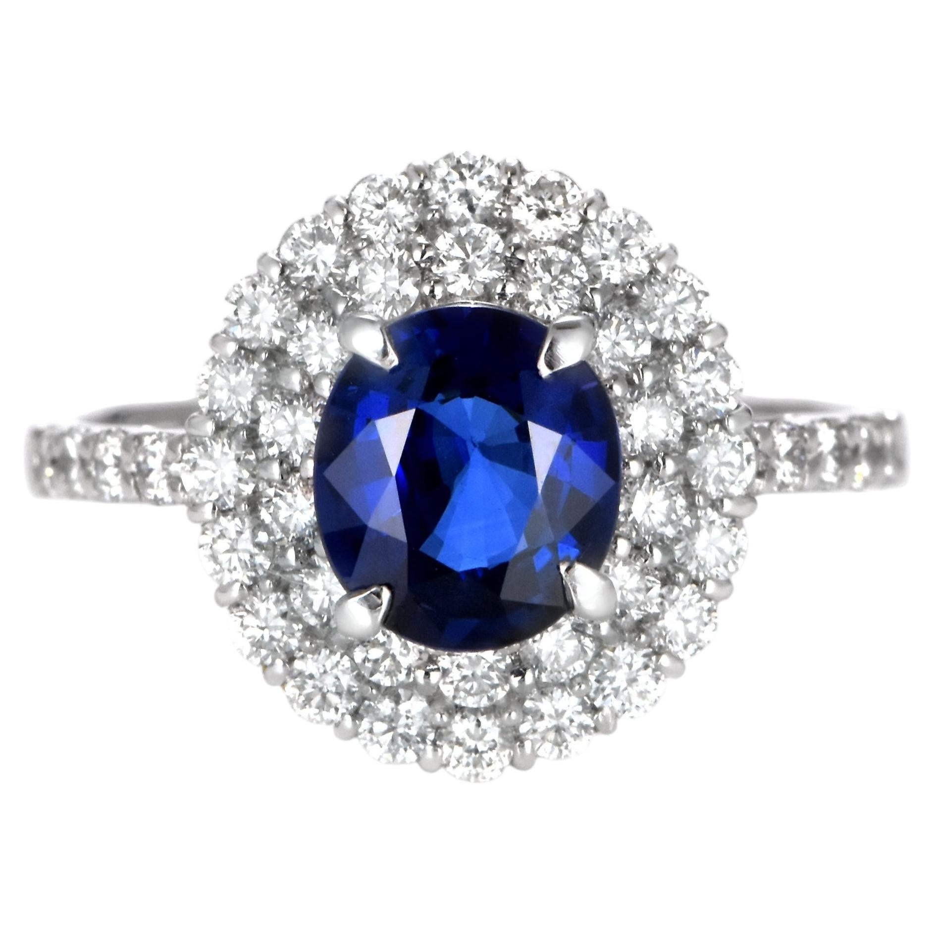 Anello con zaffiro blu reale naturale da 1.43 carati e diamante in platino