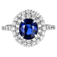 1.43 Carat Natural Royal Blue Sapphire and Diamond Ring Made in Platinum