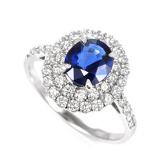 1.43 Carat Natural Royal Blue Sapphire and Diamond Ring Made in Platinum