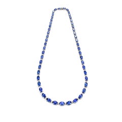 26.47 Carat Natural Tanzanite and Diamond Tennis Necklace Made in Platinum