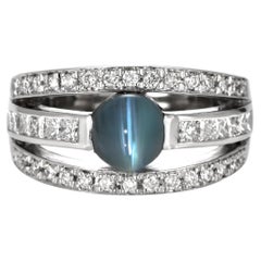 1,70-Karat-Ring aus Platin mit natürlichem Alexandrit-Katzenauge und Diamanten