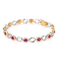 2.23 Carats Natural Untreated Rubies and Diamonds Bracelet Made in Platinum/18K