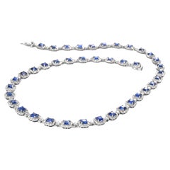 15.30 Carats of Natural Asscher Cut Sapphires and Diamond Necklace Made in PLAT