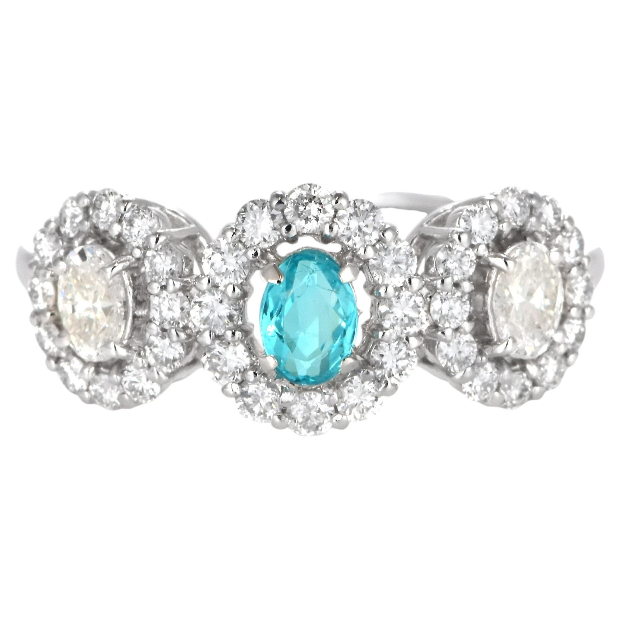 0.23 Carat Natural Brazilian Paraiba Tourmaline & Diamond Ring Made in Platinum