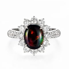 1.74 Carat Natural Australian Black Opal and Diamond Ring Made in Platinum