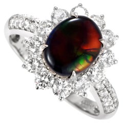 1.74 Carat Natural Australian Black Opal and Diamond Ring Made in Platinum