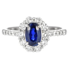 1.07 Carat Natural Royal Blue Sapphire and Diamond Ring Made in Platinum