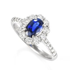 1.07 Carat Natural Royal Blue Sapphire and Diamond Ring Made in Platinum