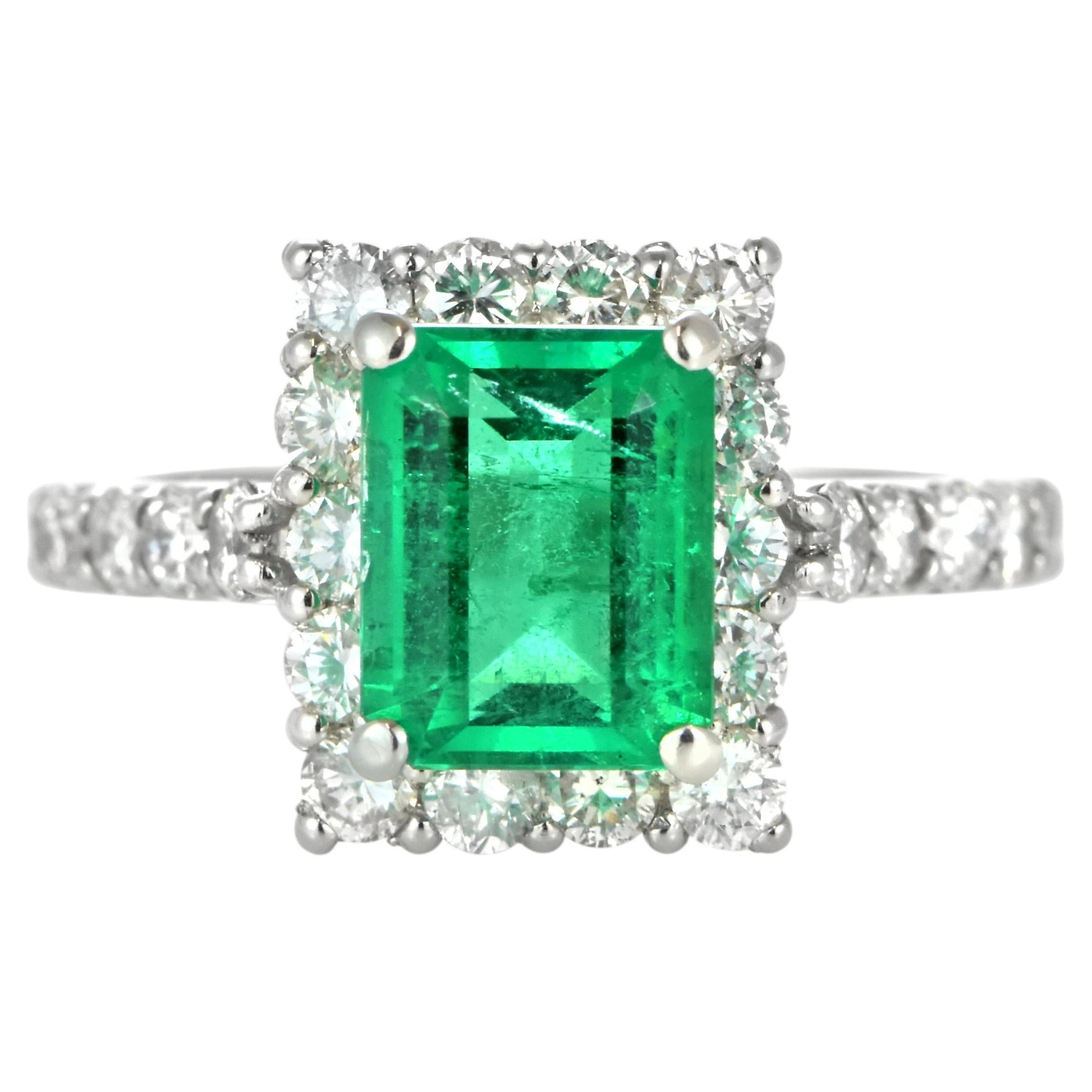 1.79 Carat Natural Colombian Emerald and Diamond Ring Made in Platinum