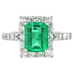 1.79 Carat Natural Colombian Emerald and Diamond Ring Made in Platinum